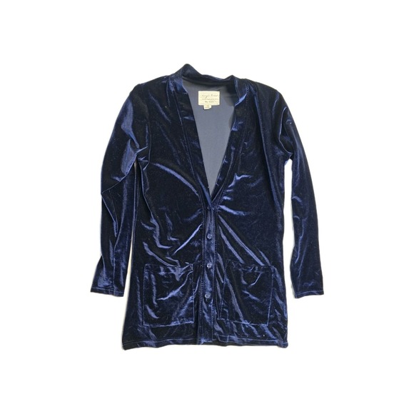 evy's tree Sweaters - Evy's Tree The Clara Velvet Long Cardigan Women's M Button Navy Blue
